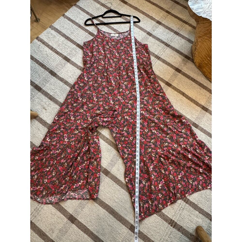 Natural Life Palazzo Wide Leg Crop Jumpsuit Ditzy Floral Large Brown Pink Resort - Picture 8 of 10